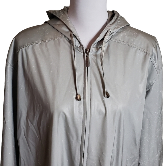 Vintage Komitor Silver Hooded Rain Coat Sz 1X Zip-Up Utility Windbreaker Jacket - Picture 2 of 16